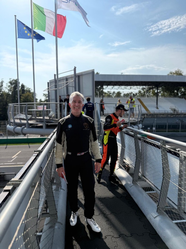 Alex Beatovic smiling on the track walkway at Monza during FX Racing Weekend